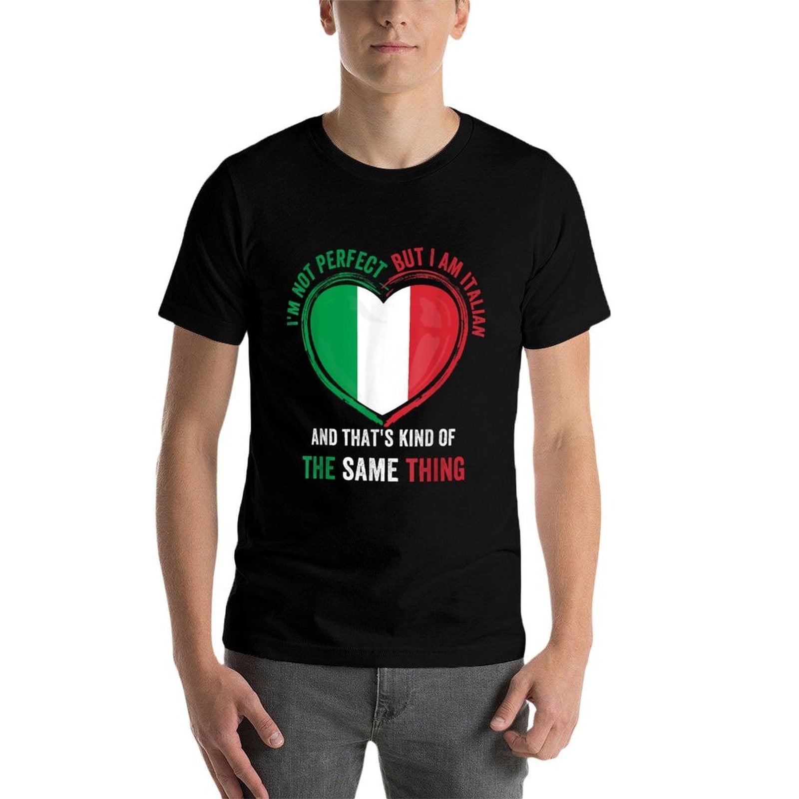 Im Not Perfect Im Italian Funny Proud Italiano Italy  Ribbed Collar T-Shirt