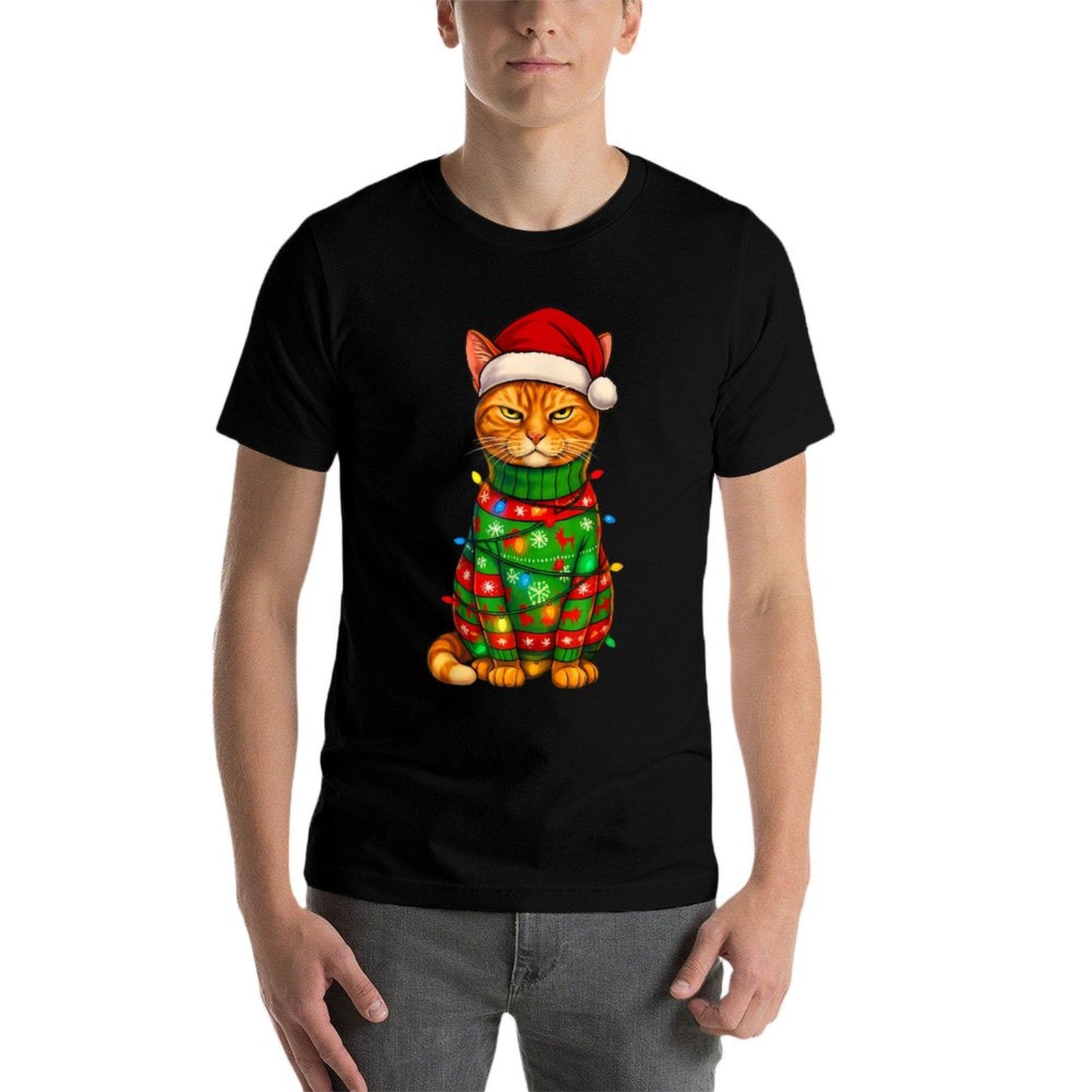 Orange Tabby Cat Christmas Lights Funny Santa Holiday Cats  Breathable T-Shirt