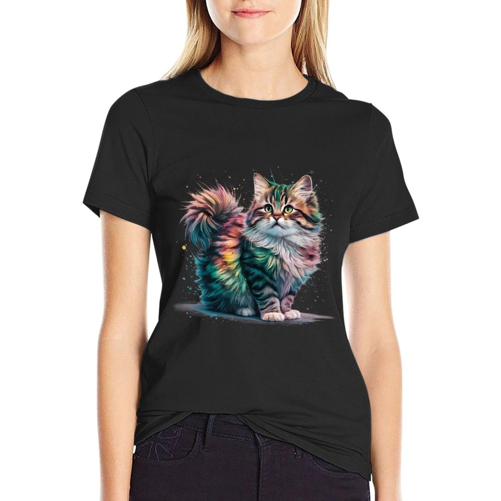 Cat Men Women Colourful Watercolour Cat  Moisture-wicking T-Shirt