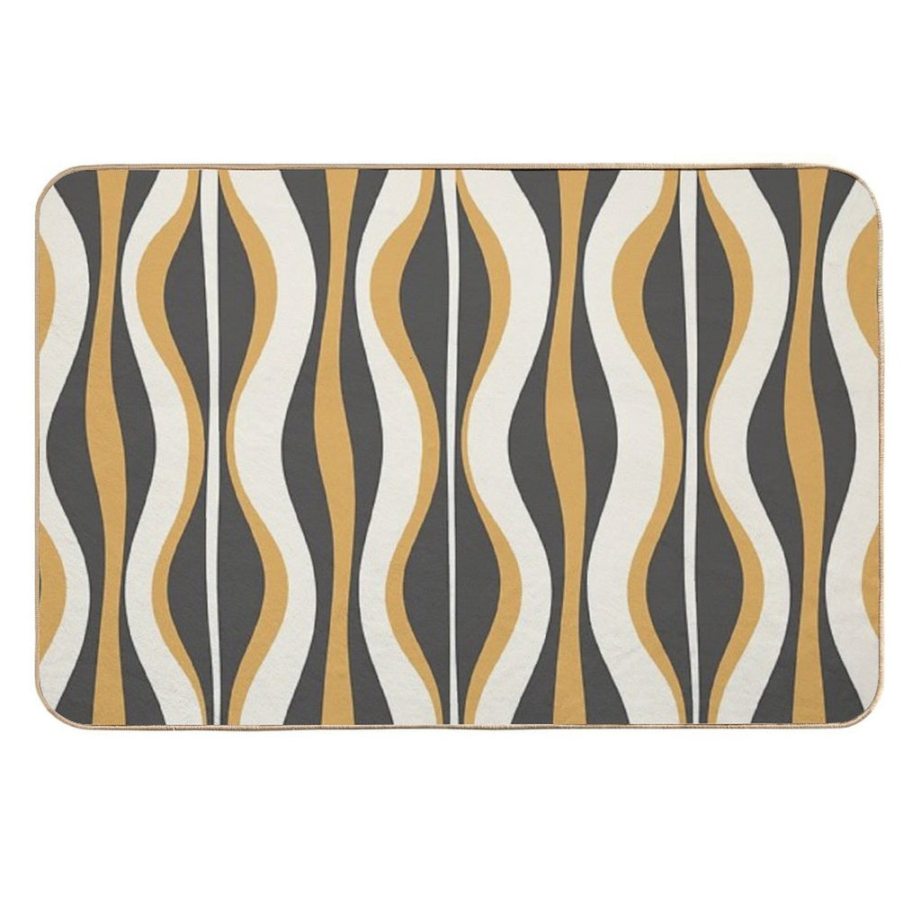 Hourglass Abstract Mid-century Modern Pattern in Charcoal Grey, Muted Mustard Gold, And Cream  Anti-Trip Bath Mat