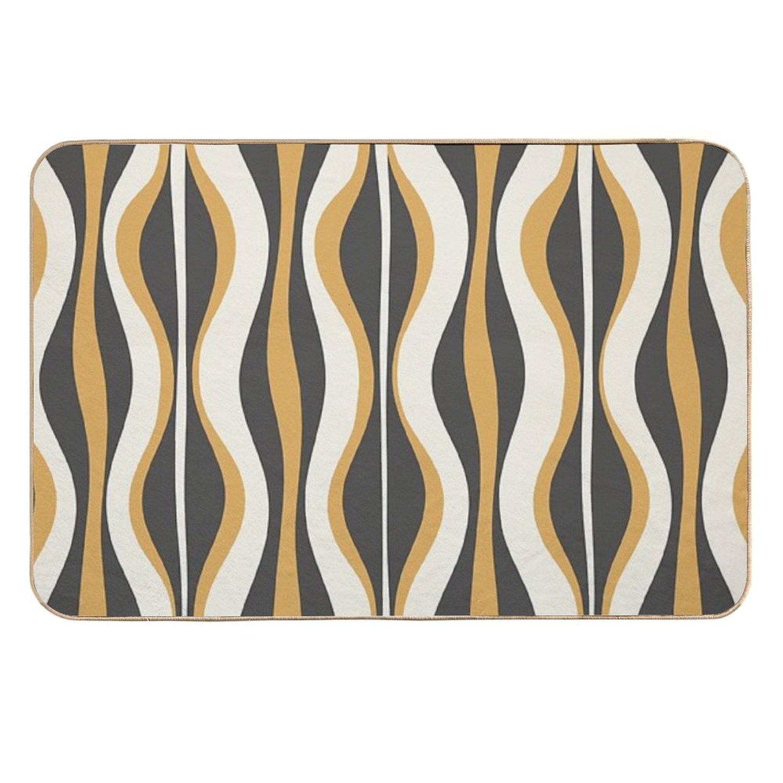 Hourglass Abstract Mid-century Modern Pattern in Charcoal Grey, Muted Mustard Gold, And Cream  Anti-Trip Bath Mat