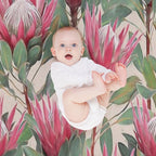 Painted King Proteas on Cream Machine-washable Throw Blanket