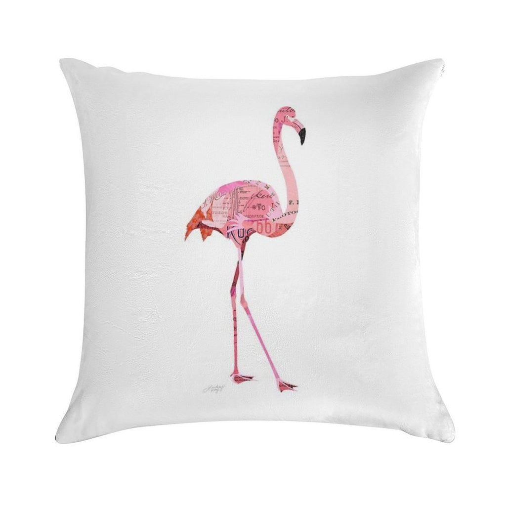 Flamingo Collage Soft Short Plush Fabric Throw Pillow
