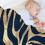 Elegant Navy Blue Gold Zebra Print Wrinkle-free Throw Blanket