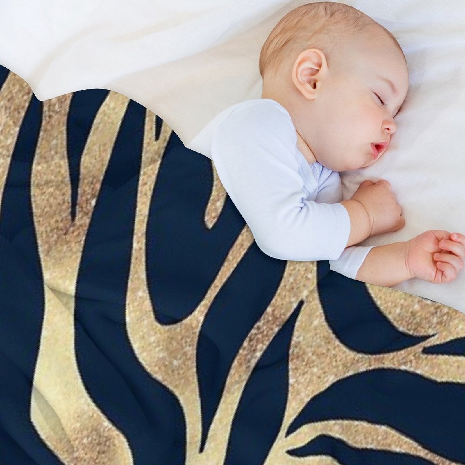 Elegant Navy Blue Gold Zebra Print Wrinkle-free Throw Blanket
