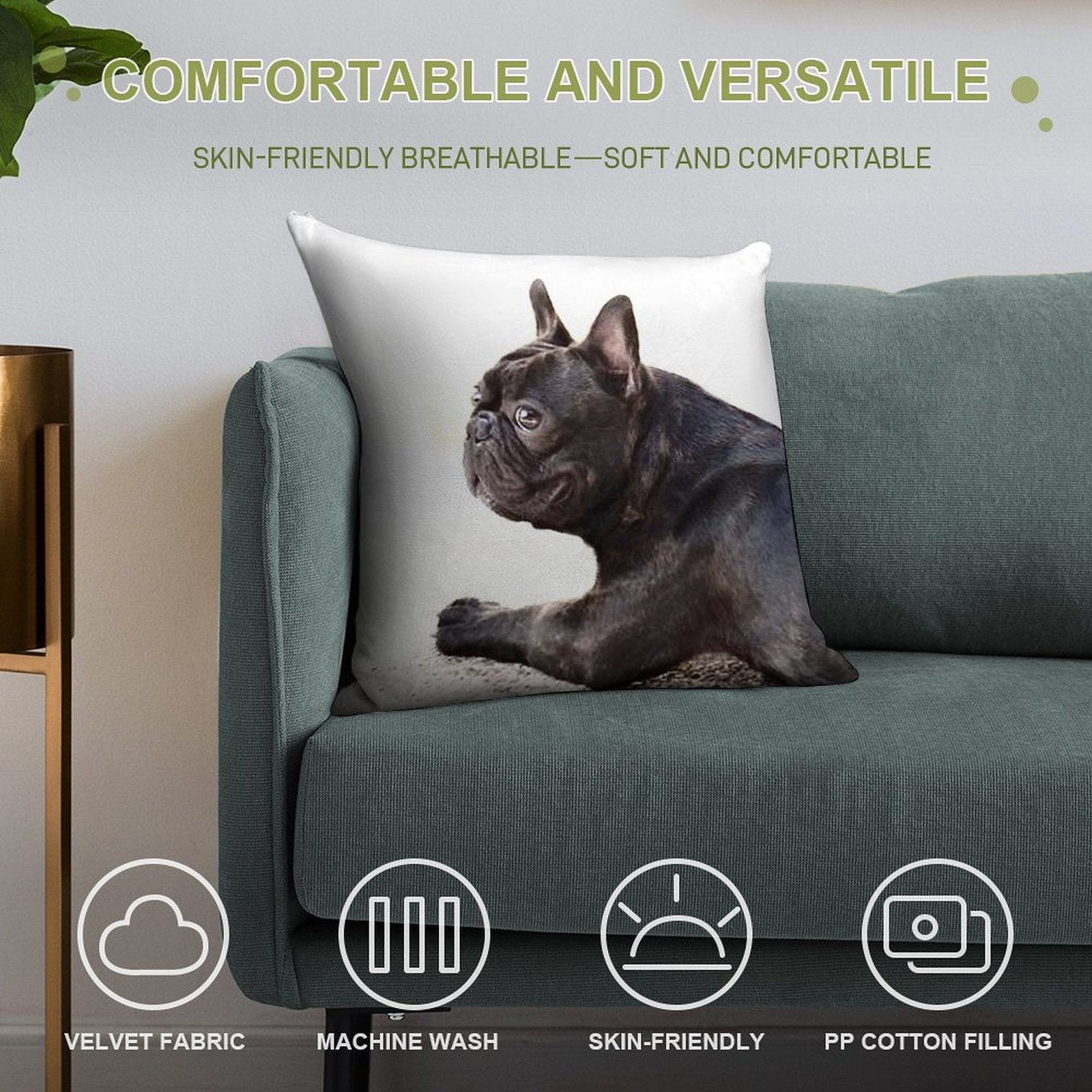 French Bulldog Soft Hidden Zipper Throw Pillow