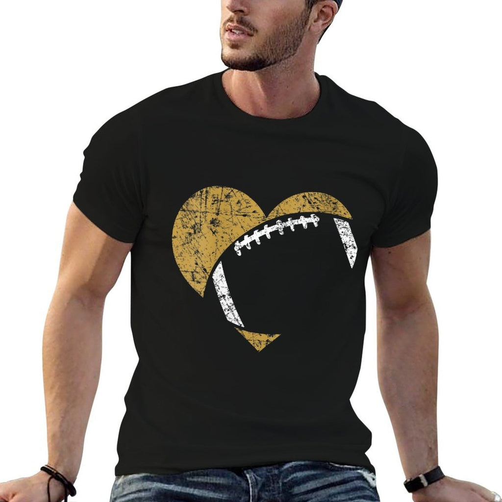 Womens Football Heart Cutout Gold White Team Game Gift  Heathered Texture T-Shirt