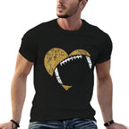 Womens Football Heart Cutout Gold White Team Game Gift  Heathered Texture T-Shirt