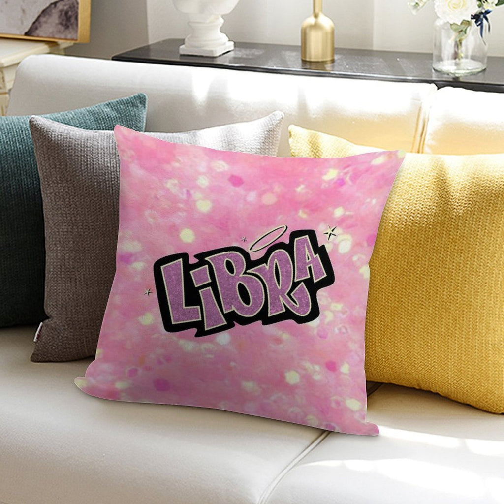 Libra Bratz Style - Iconic Pink Glitter Font Logo Cute Y2k Aesthetic Soft Short Plush Fabric Throw Pillow
