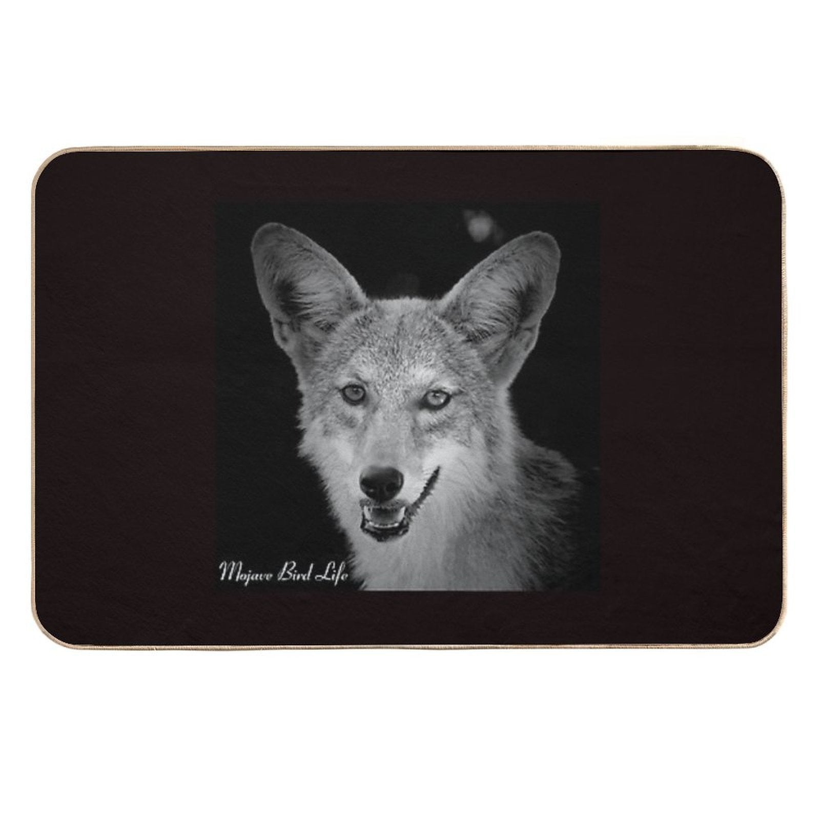 Desert Coyote in Black & White by Mojave Bird Life  Dirt-Trapping Bath Mat