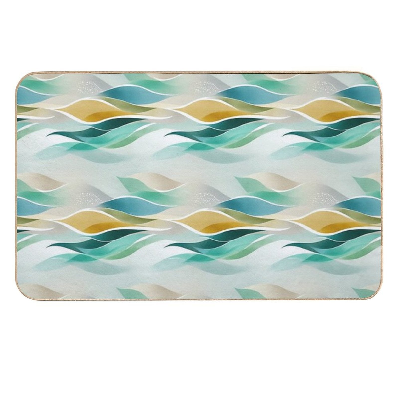 Ethereal Flowing Waves in Teal, Gold, And Cream  Non-Slip Bath Mat
