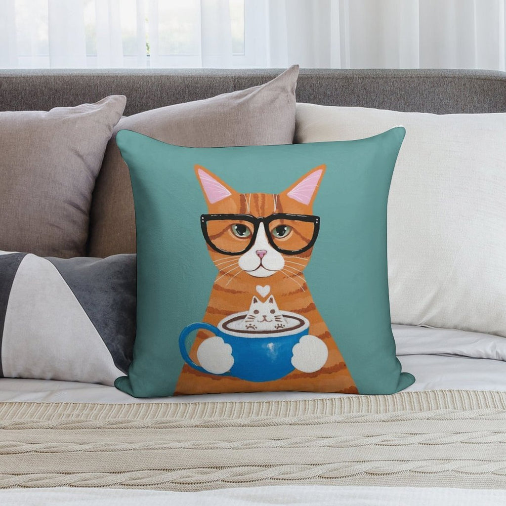 Ginger Catpuccino Coffee Cat Soft High-Density Material Throw Pillow