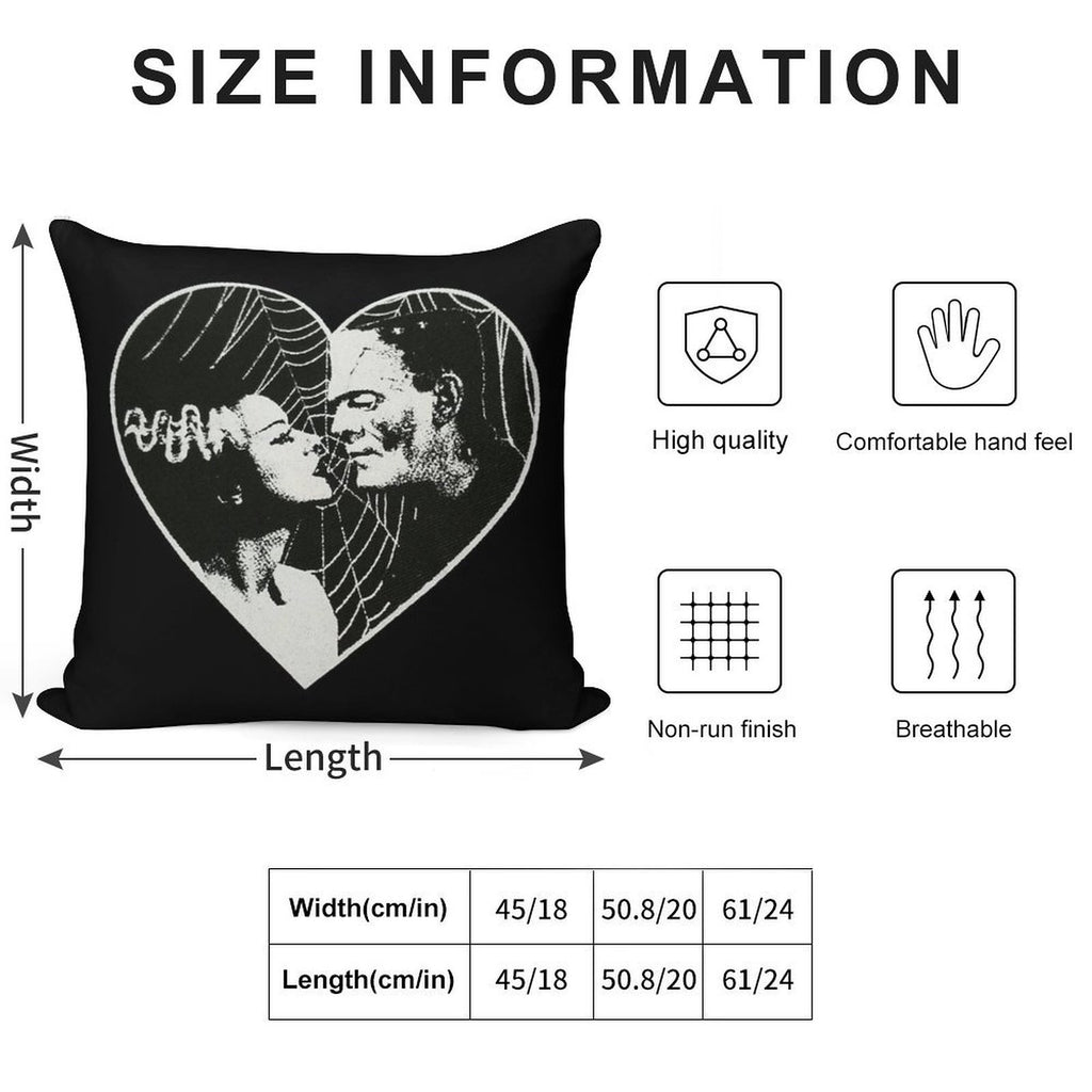 Frankenstein And Bride Goth Emo Heart Soft Hidden Zipper Throw Pillow