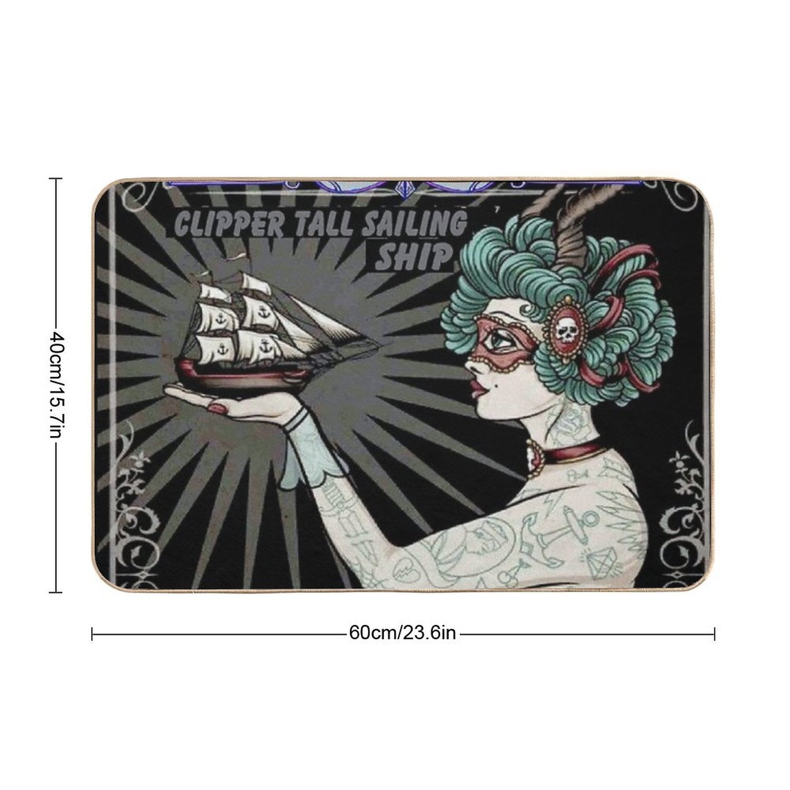AMAZING TATTOOED LADY  Vintage Colorful Art Advertising  Print  Long-Lasting Bath Mat