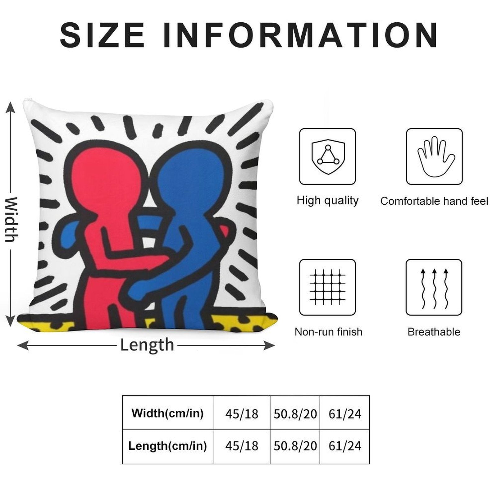 Haring Pop Art Soft Hidden Zipper Throw Pillow