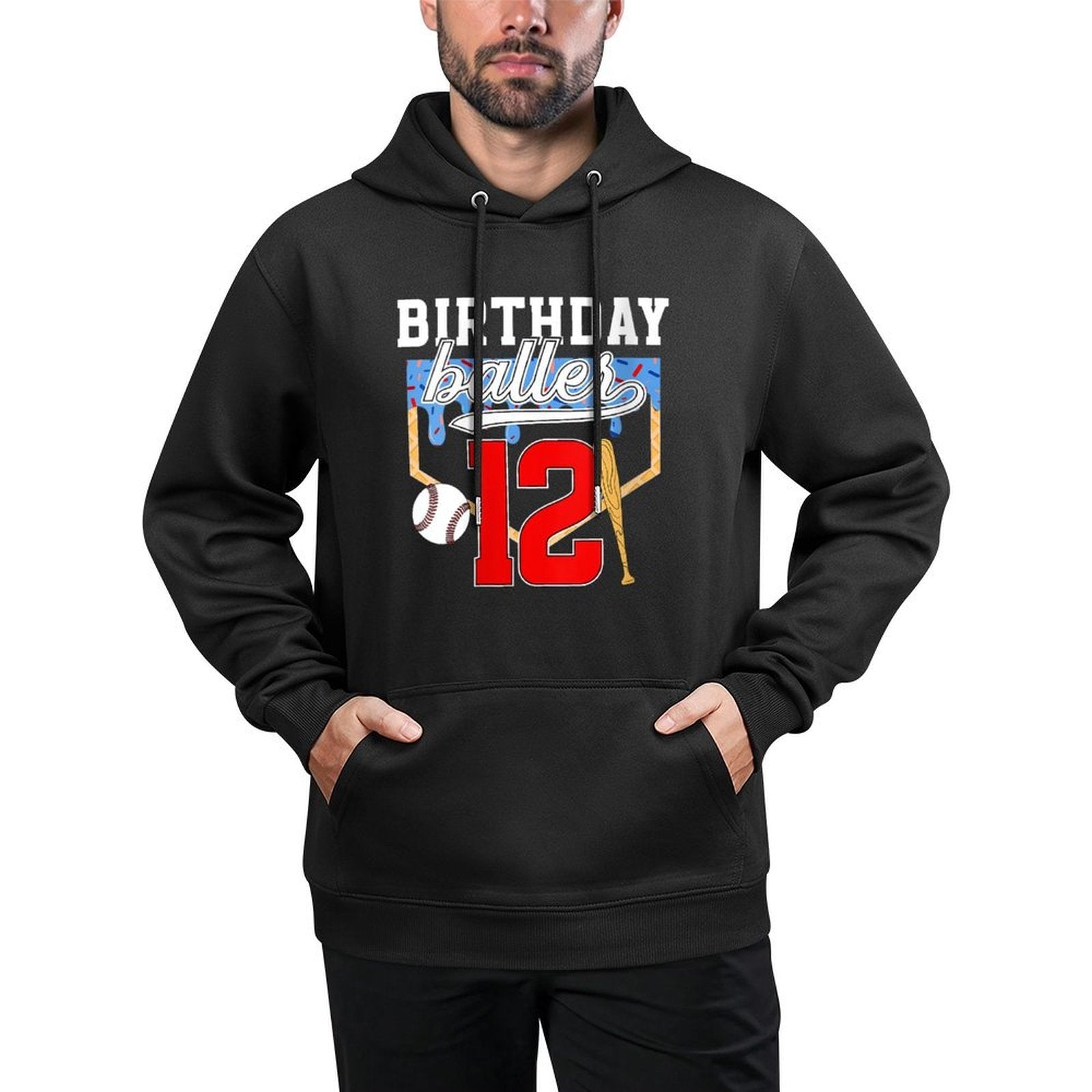 Womens 12th Baseball Birthday Twelve Year Old Baseball Player Drip Cotton-Polyester Blend Hoodie