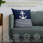 Nautical Navy Blue Stripes And White Anchor Soft Bedroom Essential Throw Pillow