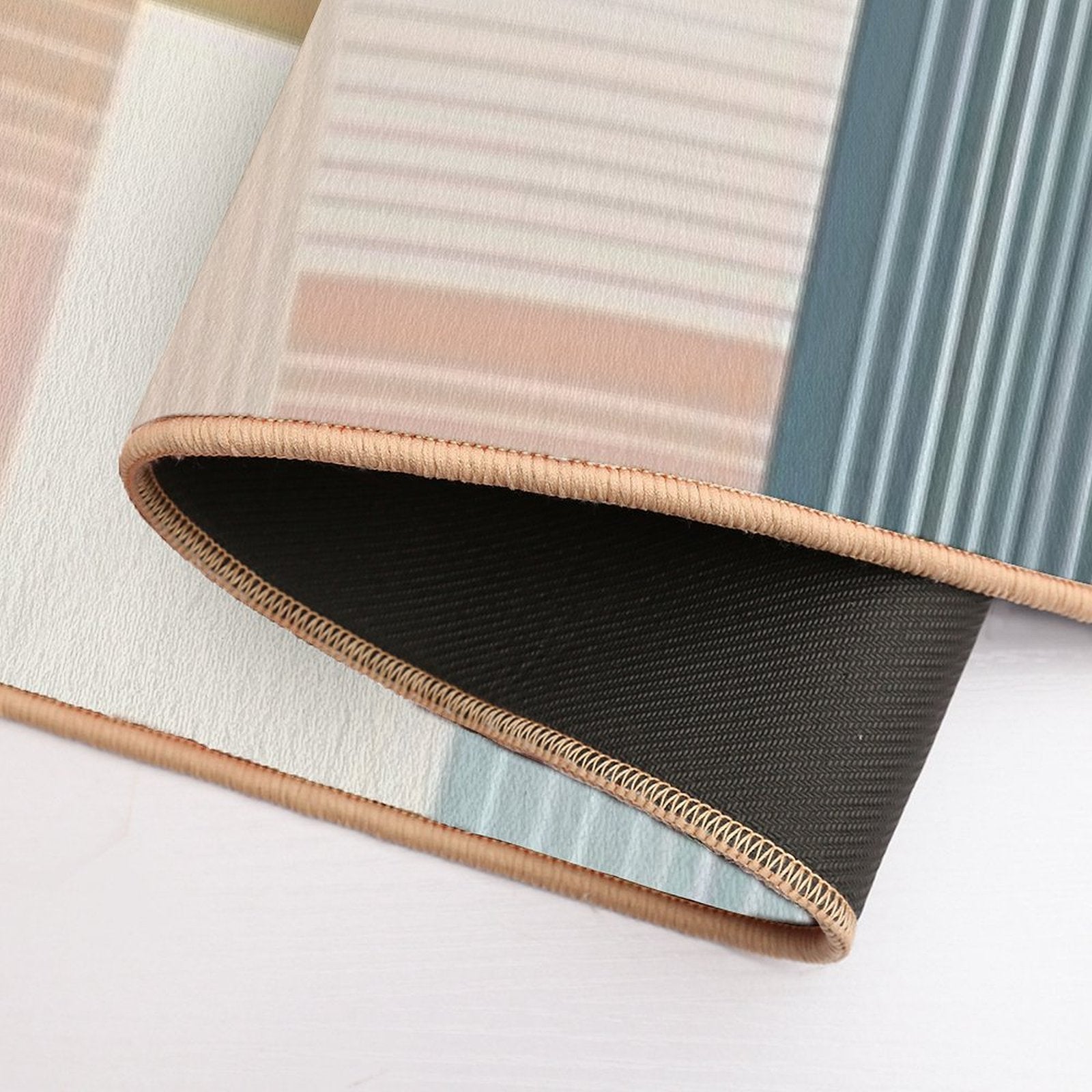 Vertical Color Block with Linier Pattern Lite Pastel Tone  High-Traffic Bath Mat