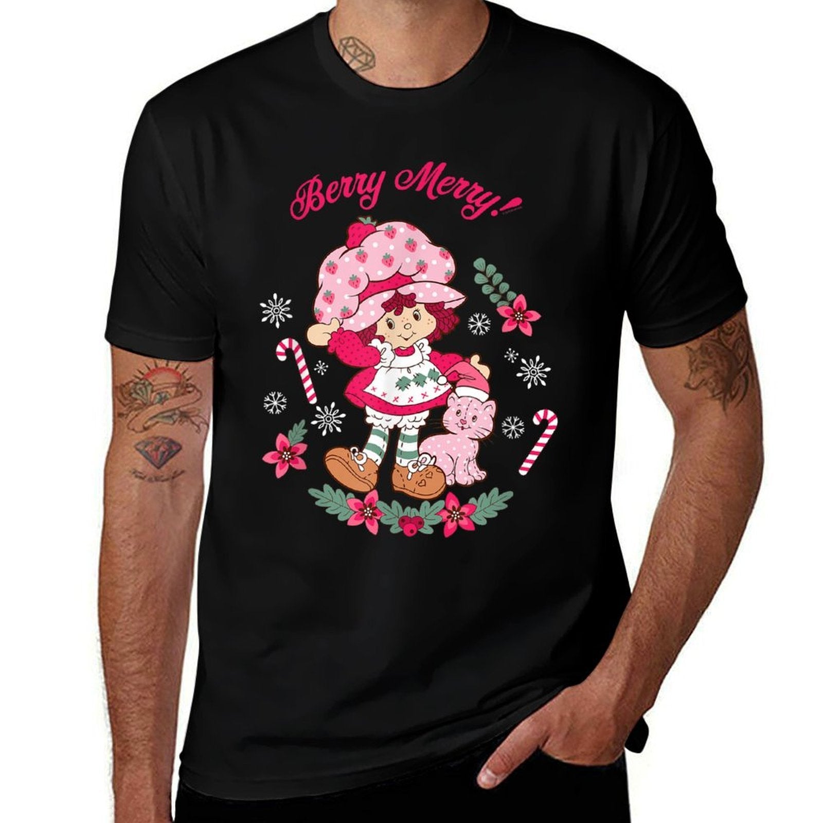 Strawberry Shortcake Berry Merry Christmas Holiday Vintage  Polyester Blend T-Shirt