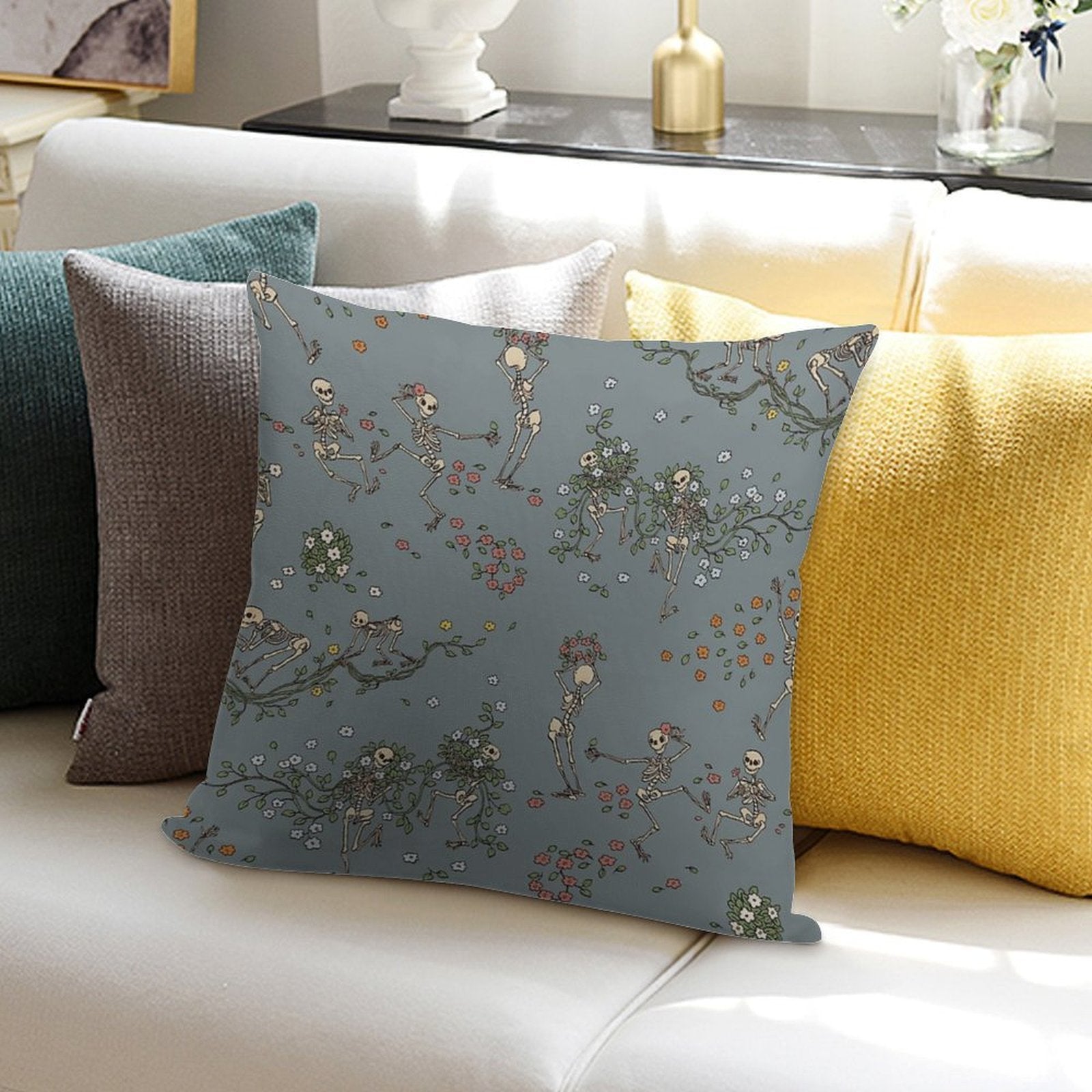 Skeletons with Garlands Soft Skin-Friendly Throw Pillow