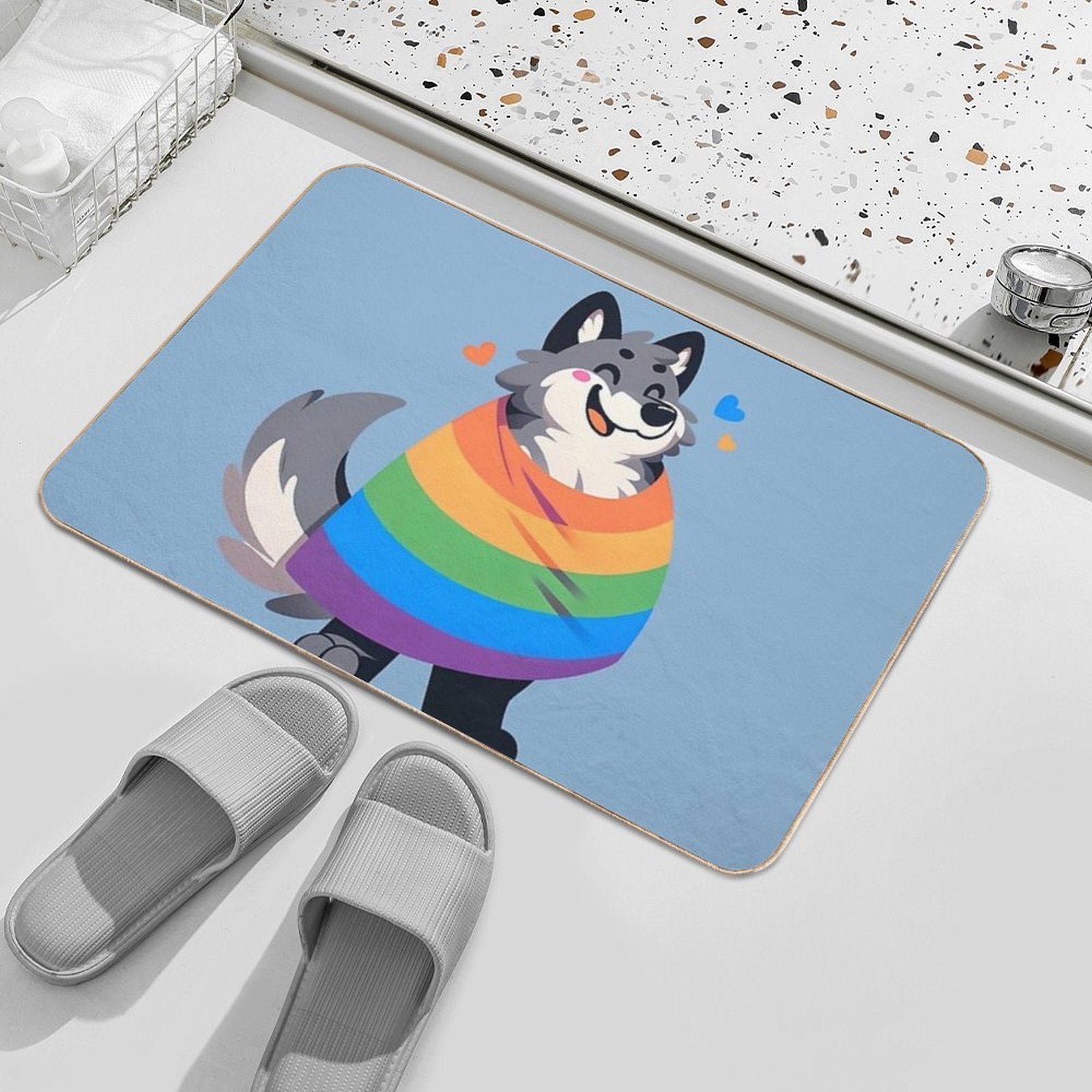 Comfy Womfy Furry Pride Wolf LGBTQ Rainbow Durable Bath Mat