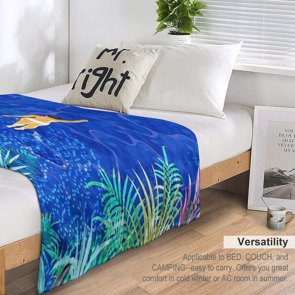 Tropical Jungle Pool  Forest Pop of Color Botanical  Travel Wild Plants Eclectic Watercolor Swim Sustainable Throw Blanket