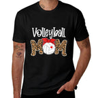 Volleyball Mom Leopard Messy Bun Game Day Funny Mothers Day  Ribbed Collar T-Shirt