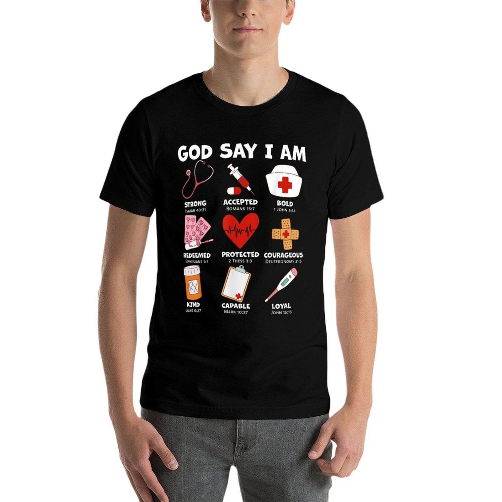 God Says I Am Nurse Strong Protected Religious Nurse Nursing  Graphic-printed T-Shirt