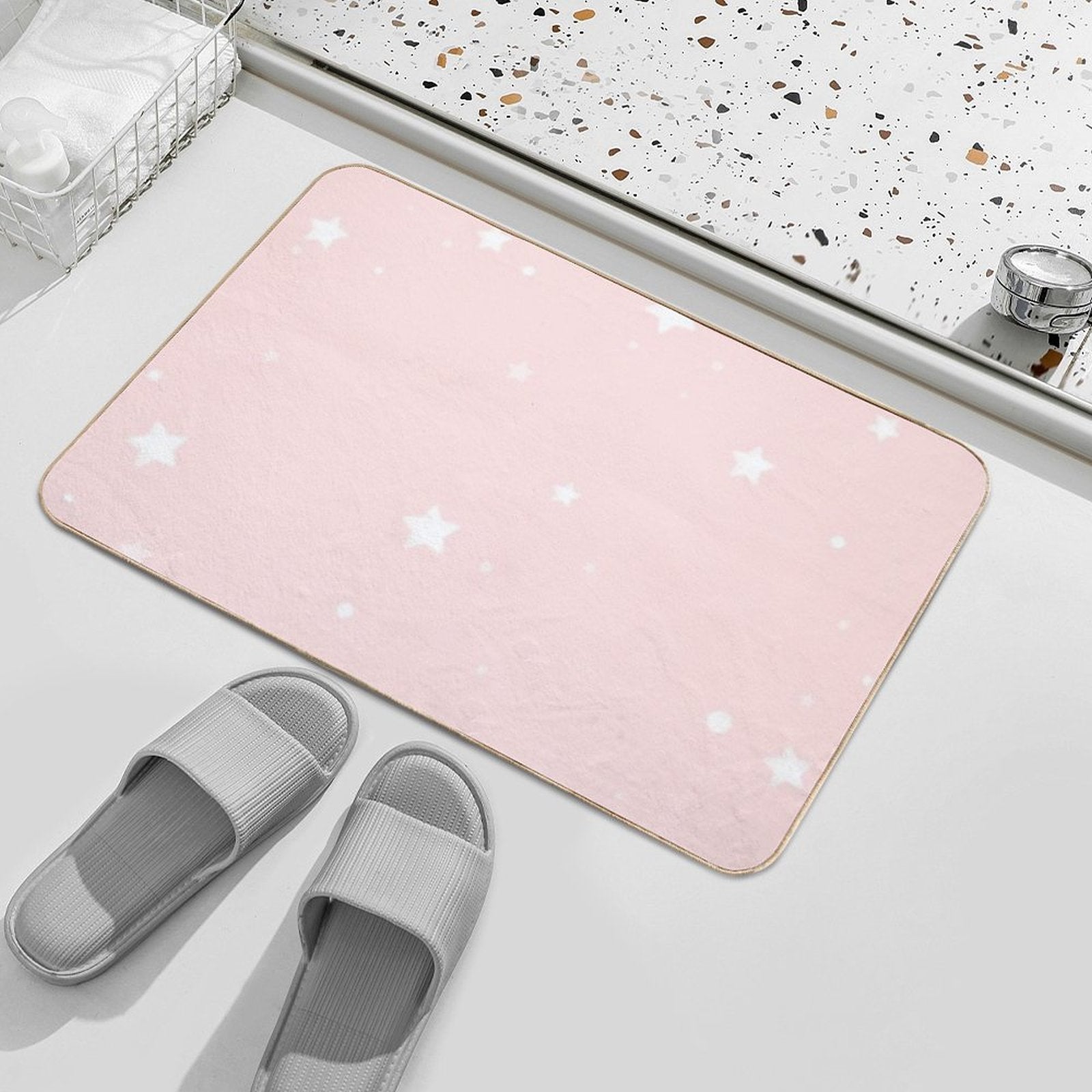 Pink Decorative Stars Seamless Pattern Design for Kids Room  Anti-Trip Bath Mat