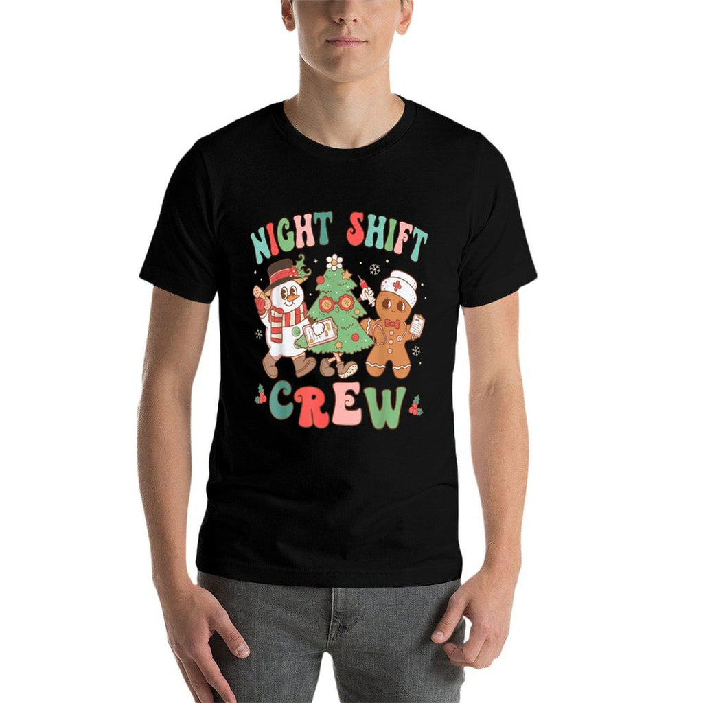 Retro Night Shift Nurse Crew Christmas Night Shift Nursing  Polyester Blend T-Shirt