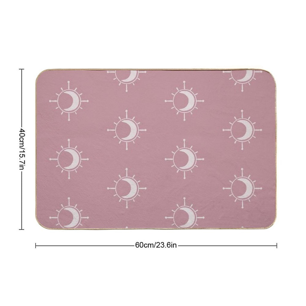 Cosmic Sun And Moon Design Soft Aesthetic In Muted Colors Deep Pink  High-Traffic Bath Mat