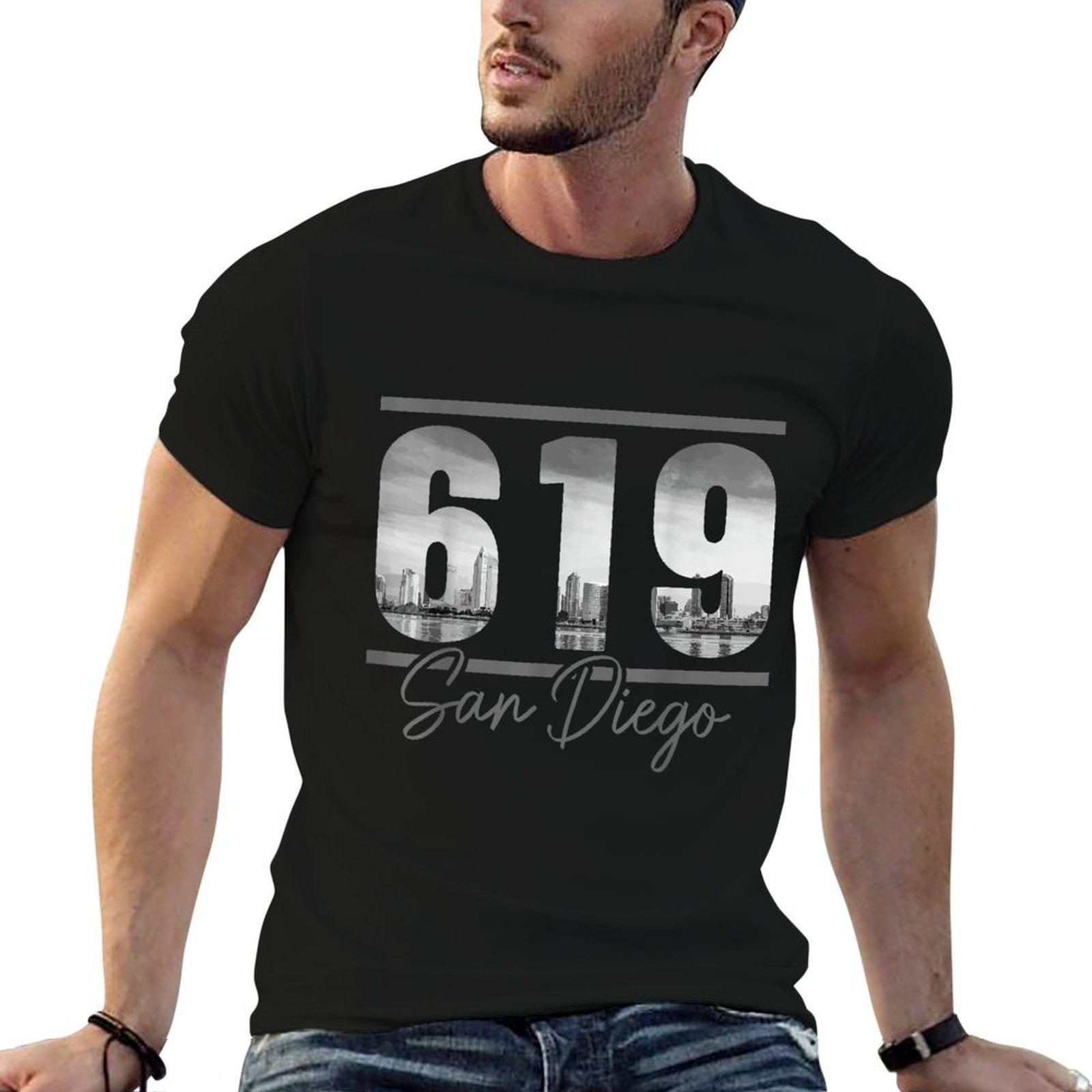 San Diego 619 Area Code Vintage California Skyline  Tagless Design T-Shirt