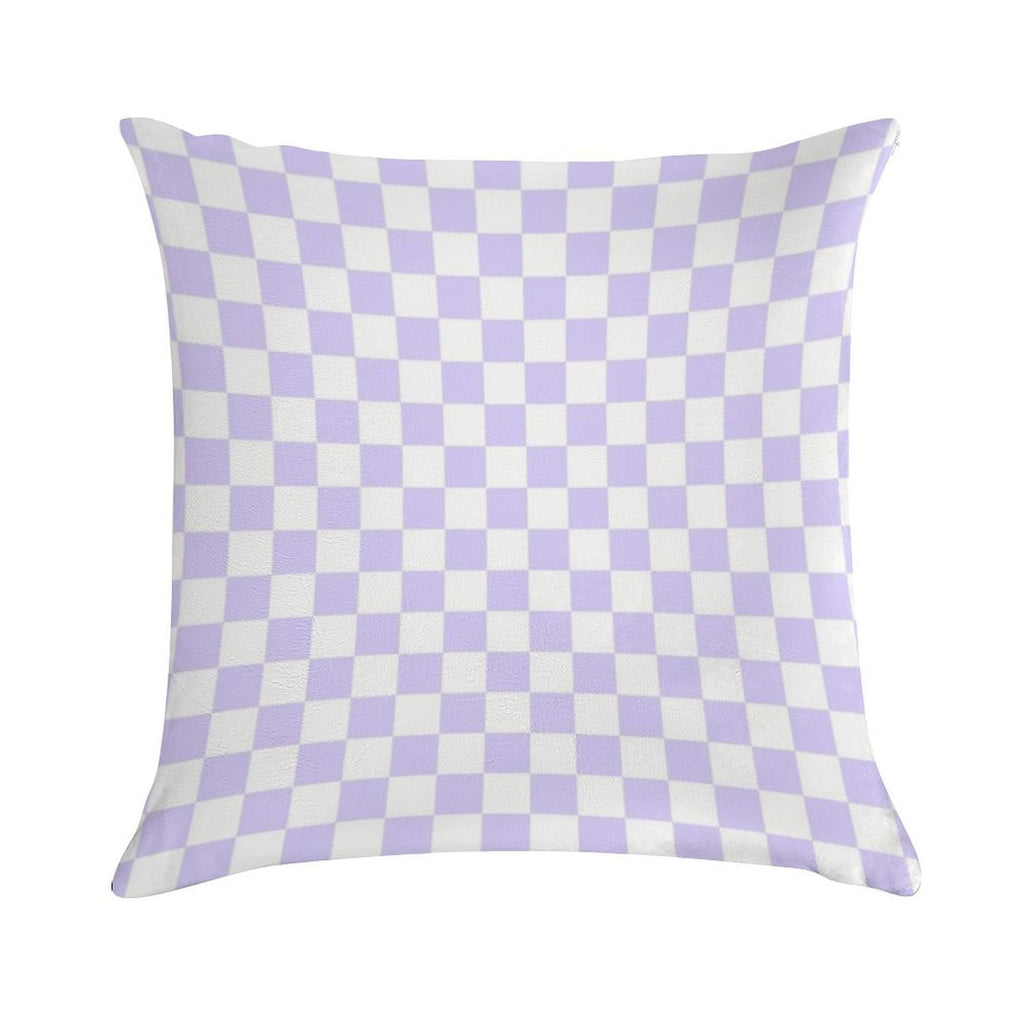 White And Pale Lavender Violet Checkerboard Soft Shrink-Resistant Throw Pillow