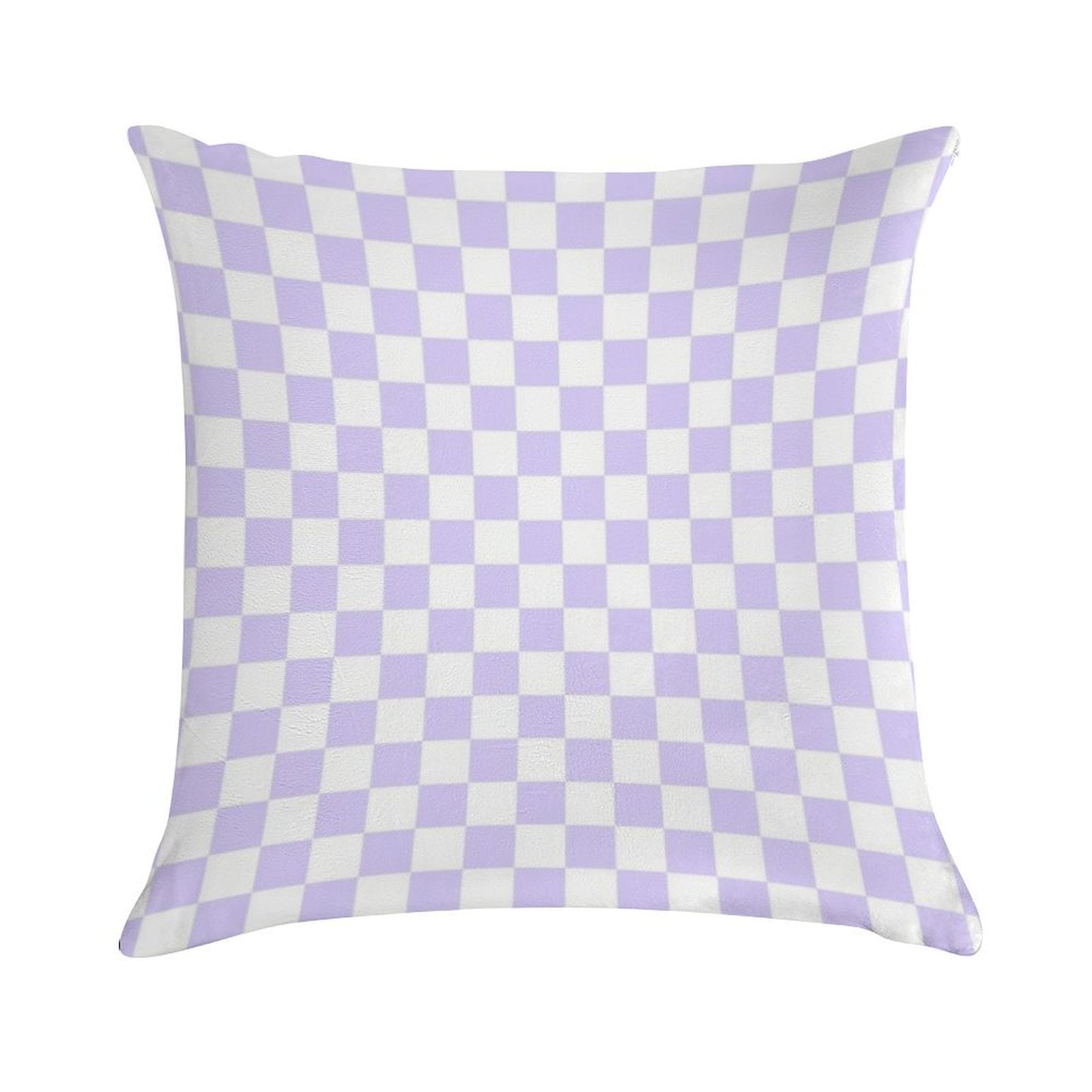 White And Pale Lavender Violet Checkerboard Soft Shrink-Resistant Throw Pillow