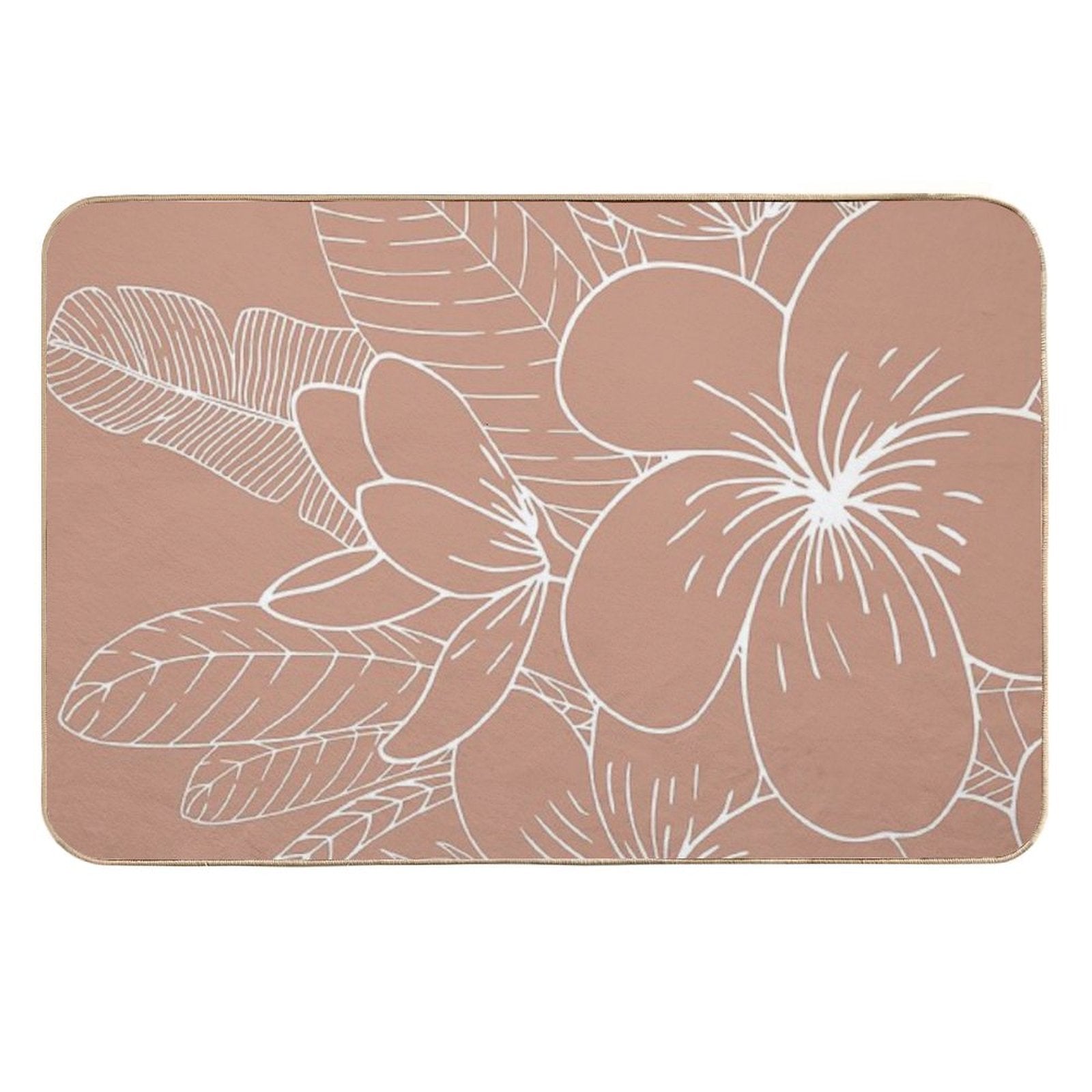 Hawaii Prints, Pink, Floral, Line Drawing,  Fade-Resistant Bath Mat