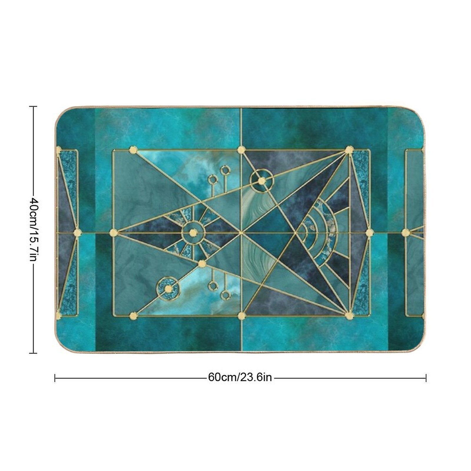 Stained Glass Watercolor Marble Mineral Design Turquoise Teal Gold  Eco-Friendly Bath Mat