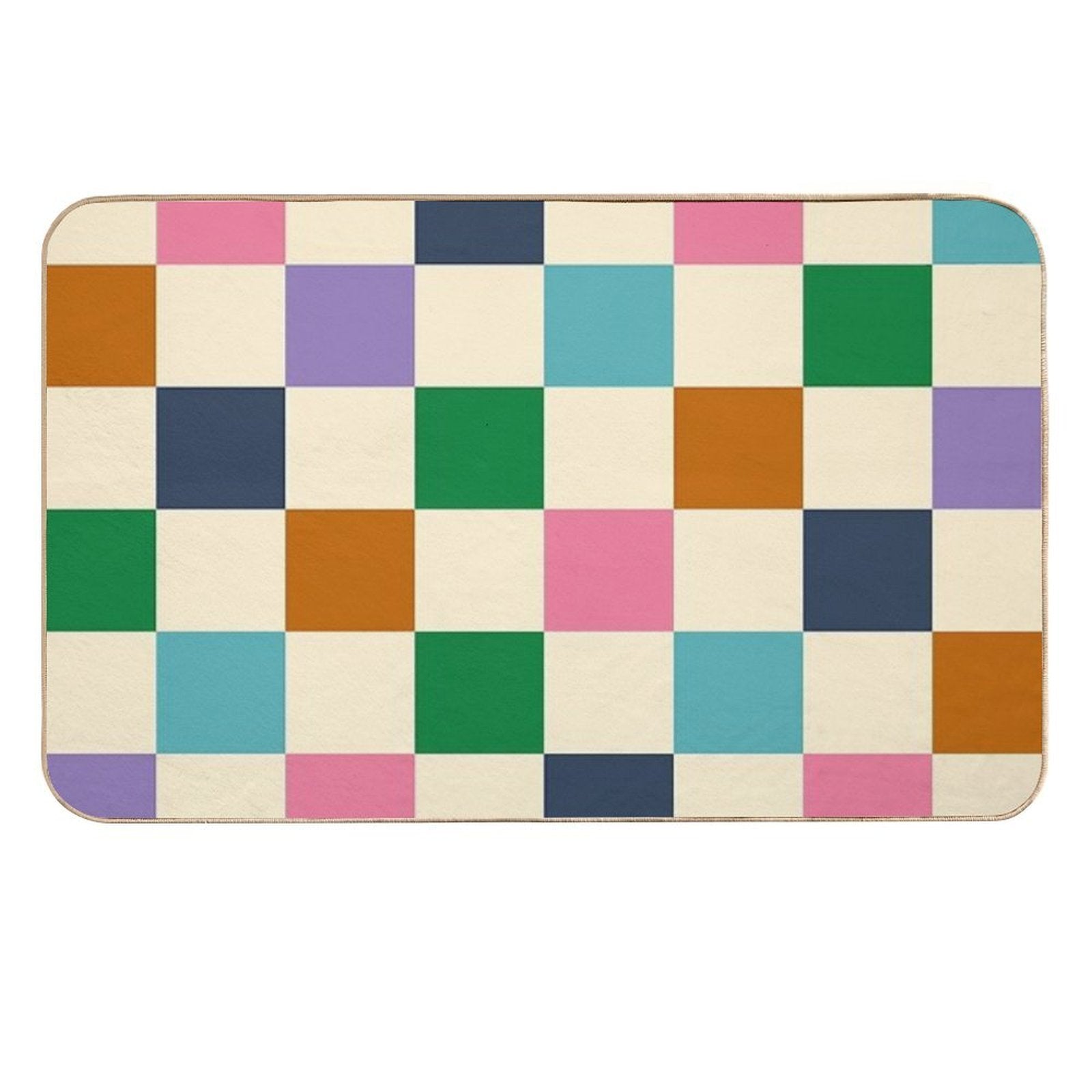Colorful Squares Green Violet  Odorless Bath Mat