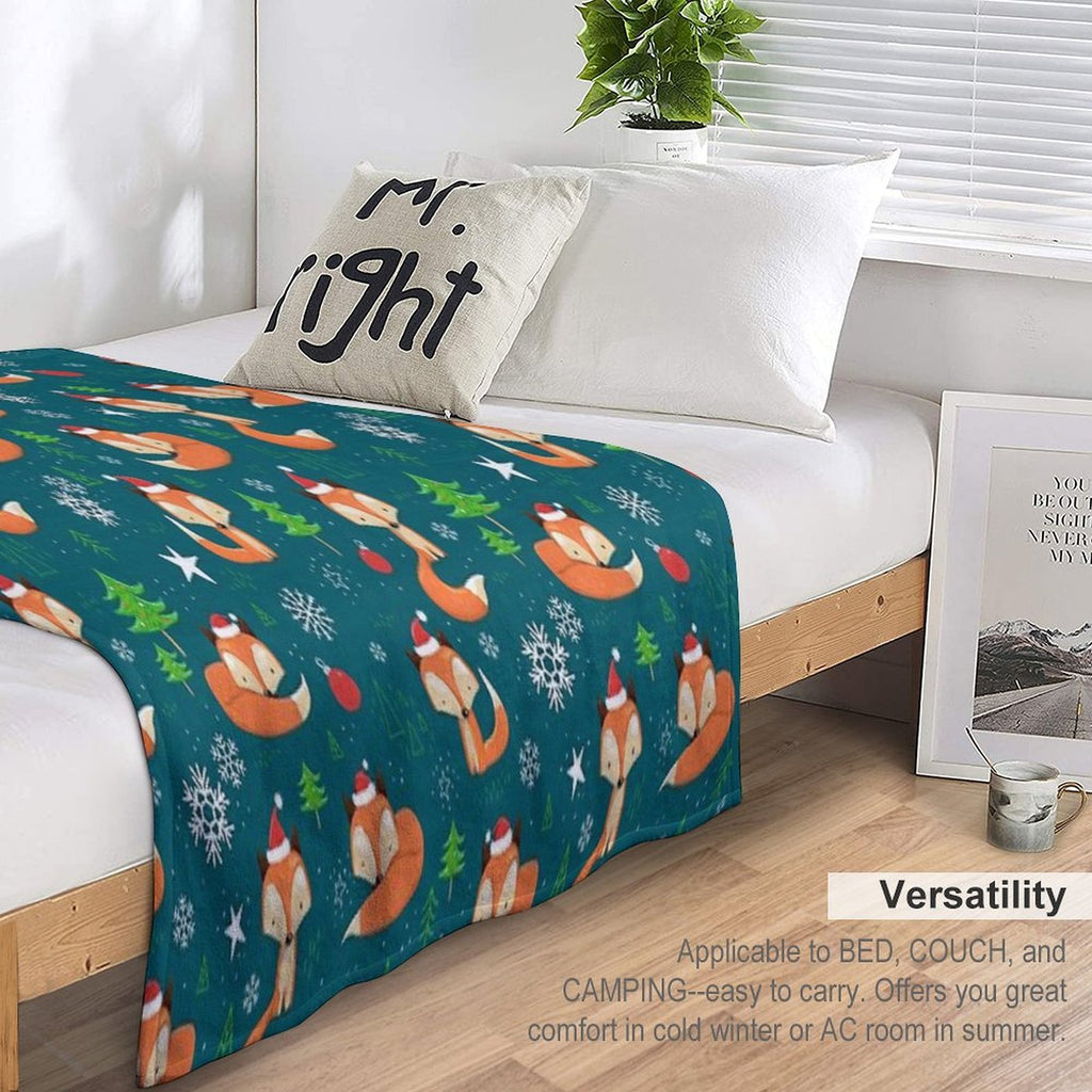 Winter Fox Christmas Holiday Lightweight Throw Blanket