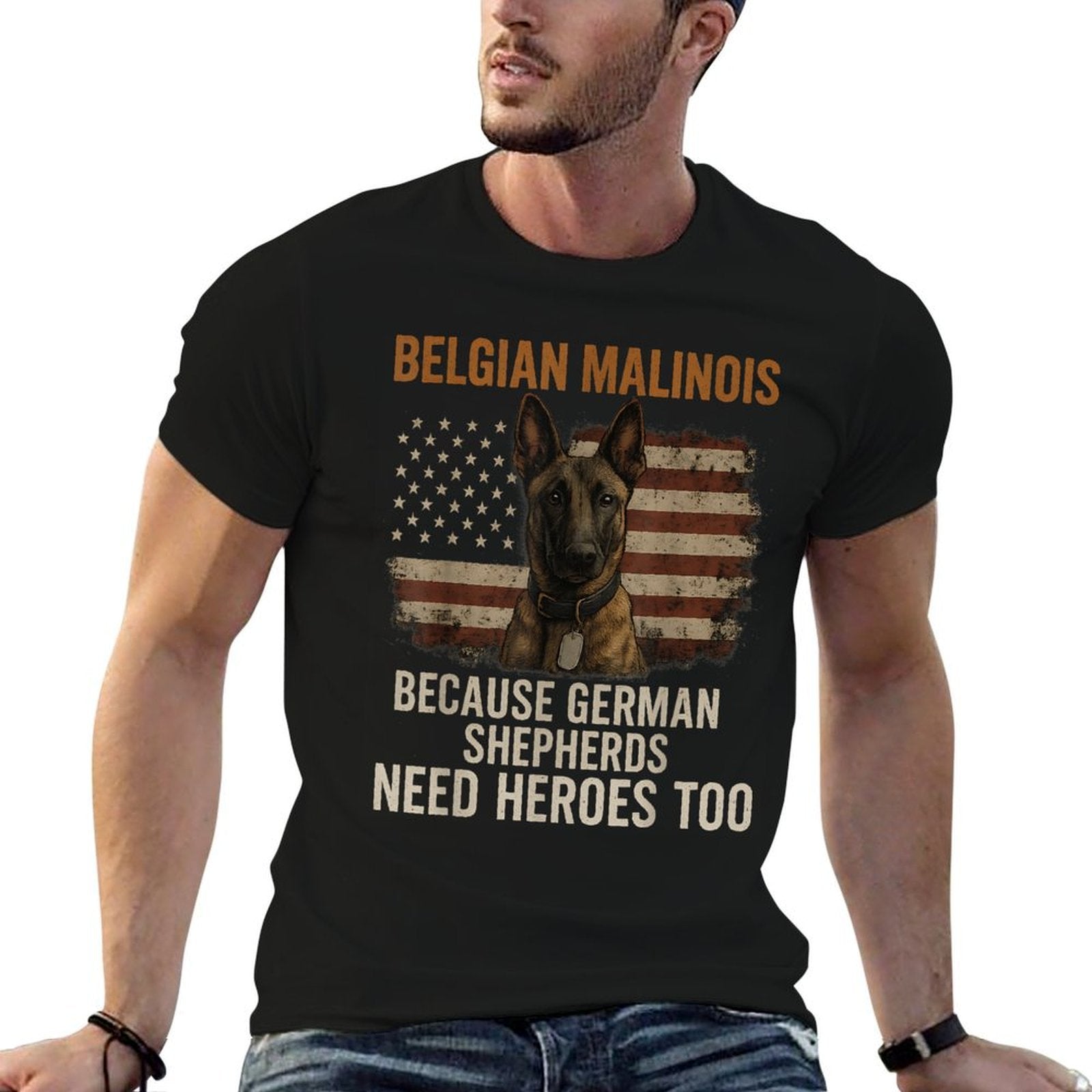 Funny Belgian Malinois American Patriotic Dog 4th July for Men Women Kids  Polyester Blend T-Shirt