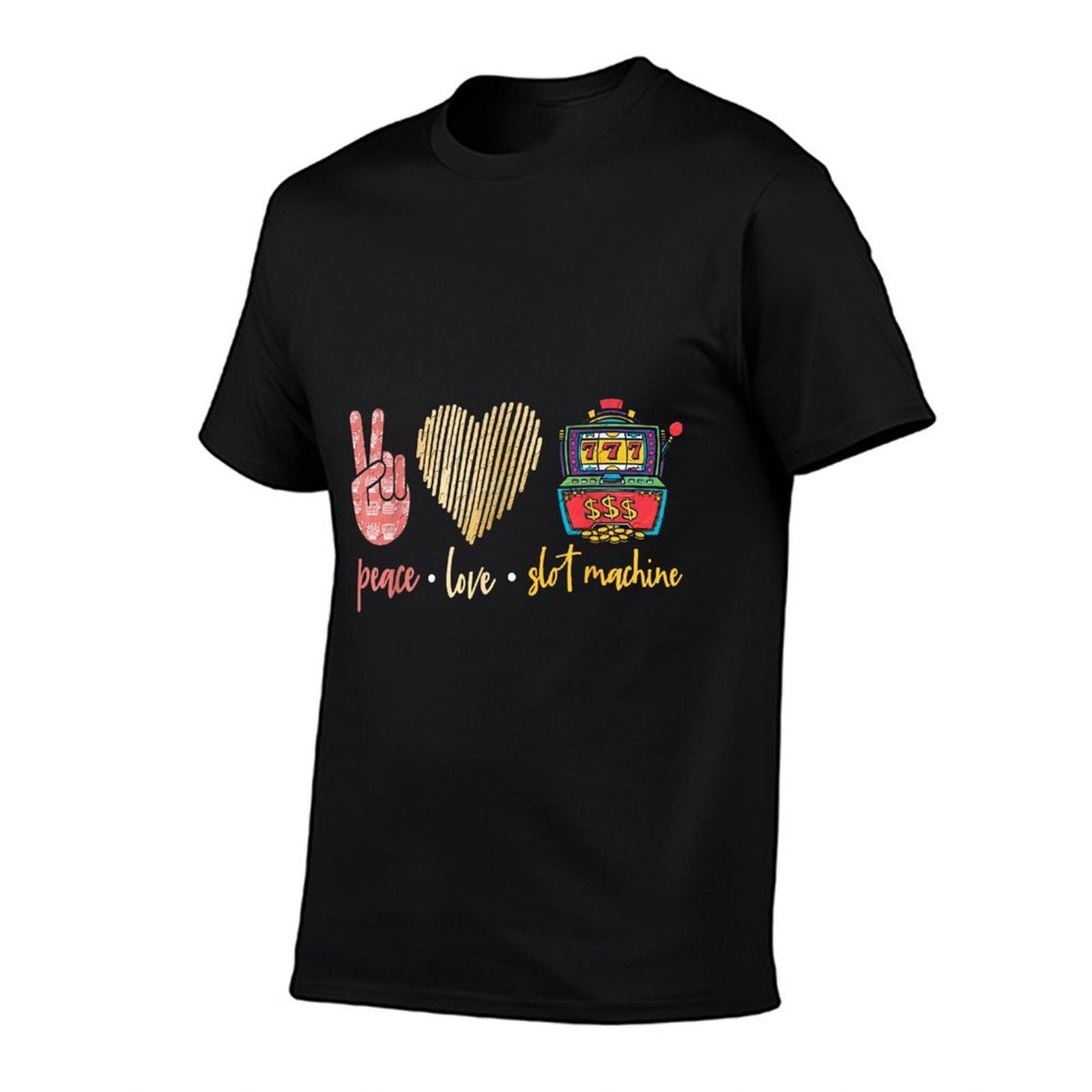 Peace Love Slot Machine, Lucky Las Vegas Casino Game  Summer-ready Fabric T-Shirt