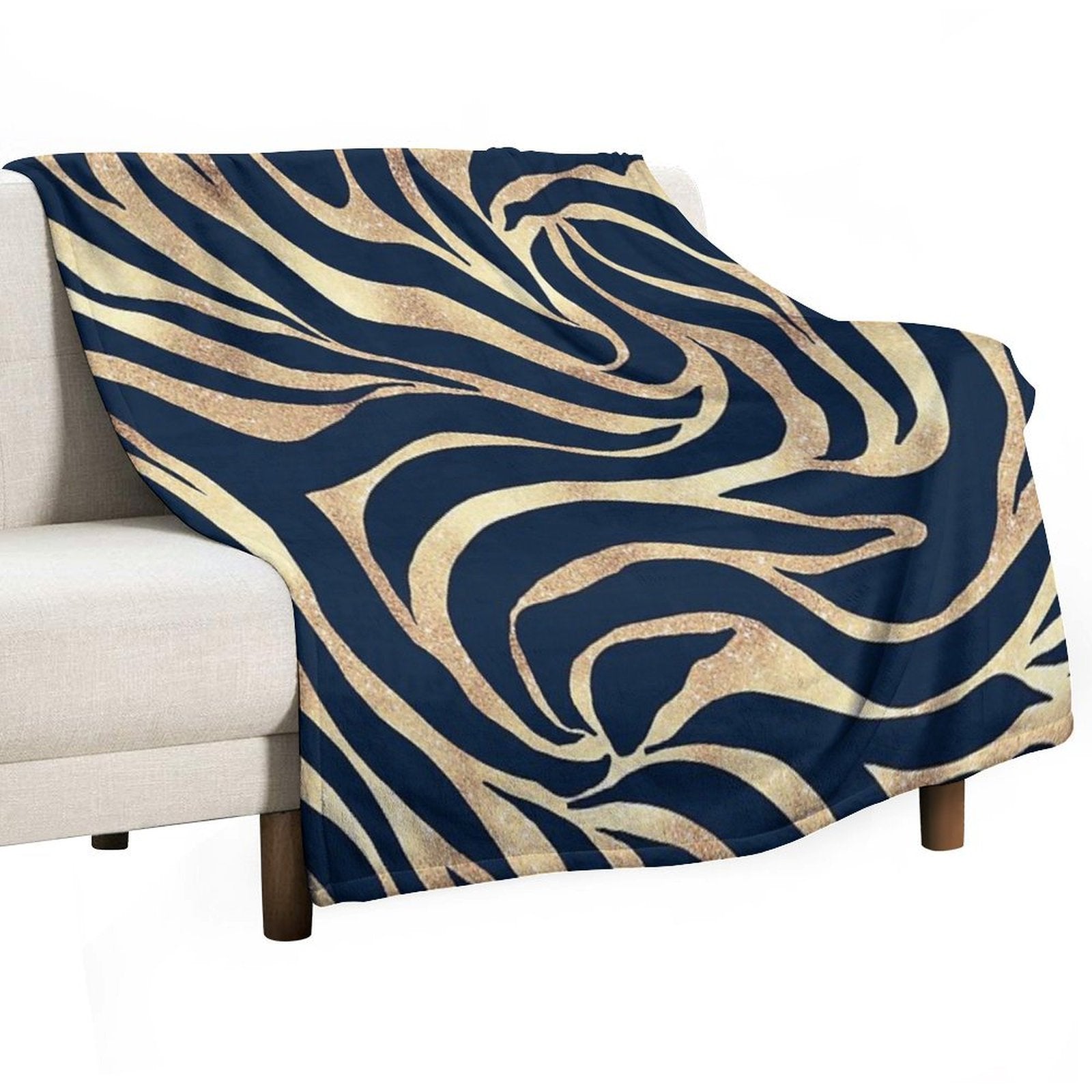 Elegant Navy Blue Gold Zebra Print Wrinkle-free Throw Blanket