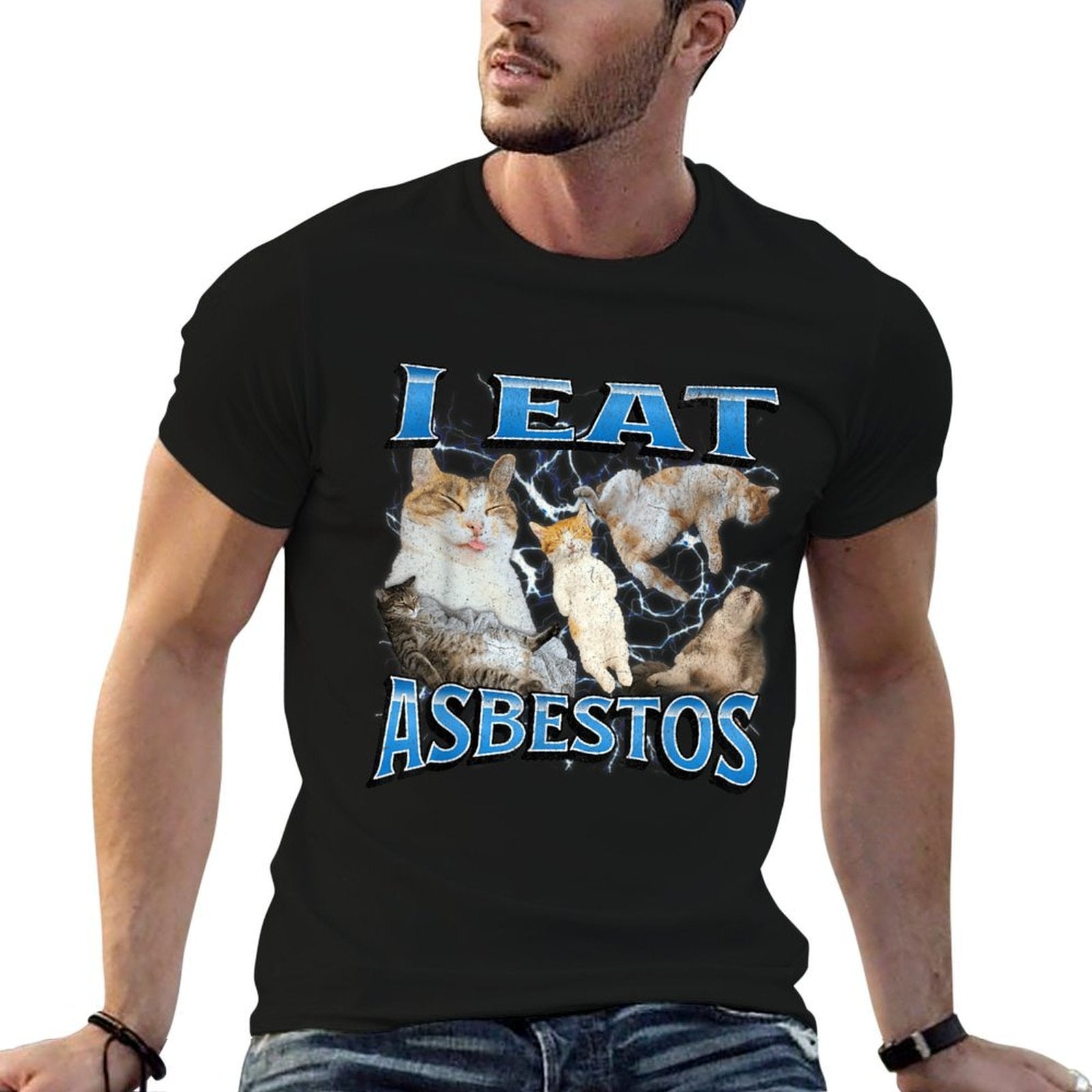 I Eat Asbestos Funny Offensive Cat Meme Bootleg Graphic  Slim-fit Cut T-Shirt