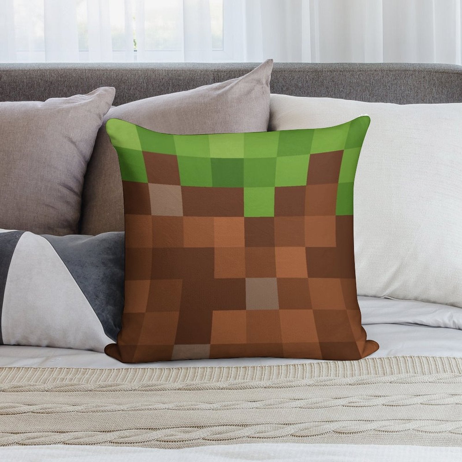 Minecraft Mini Dirt Block Soft Decorative Cover Throw Pillow