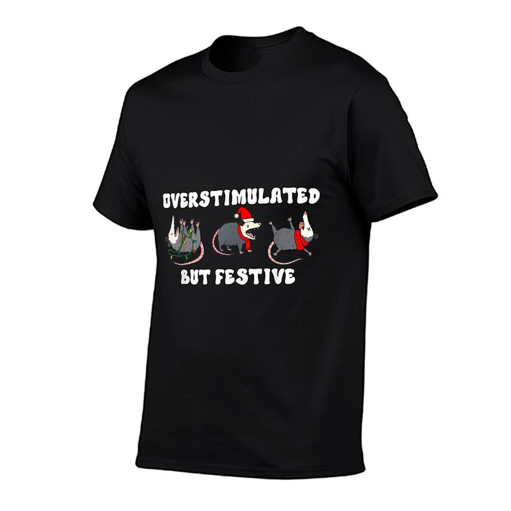 Funny Overstimulated But Festive Possum Santa Hat Lights  Wrinkle-resistant T-Shirt
