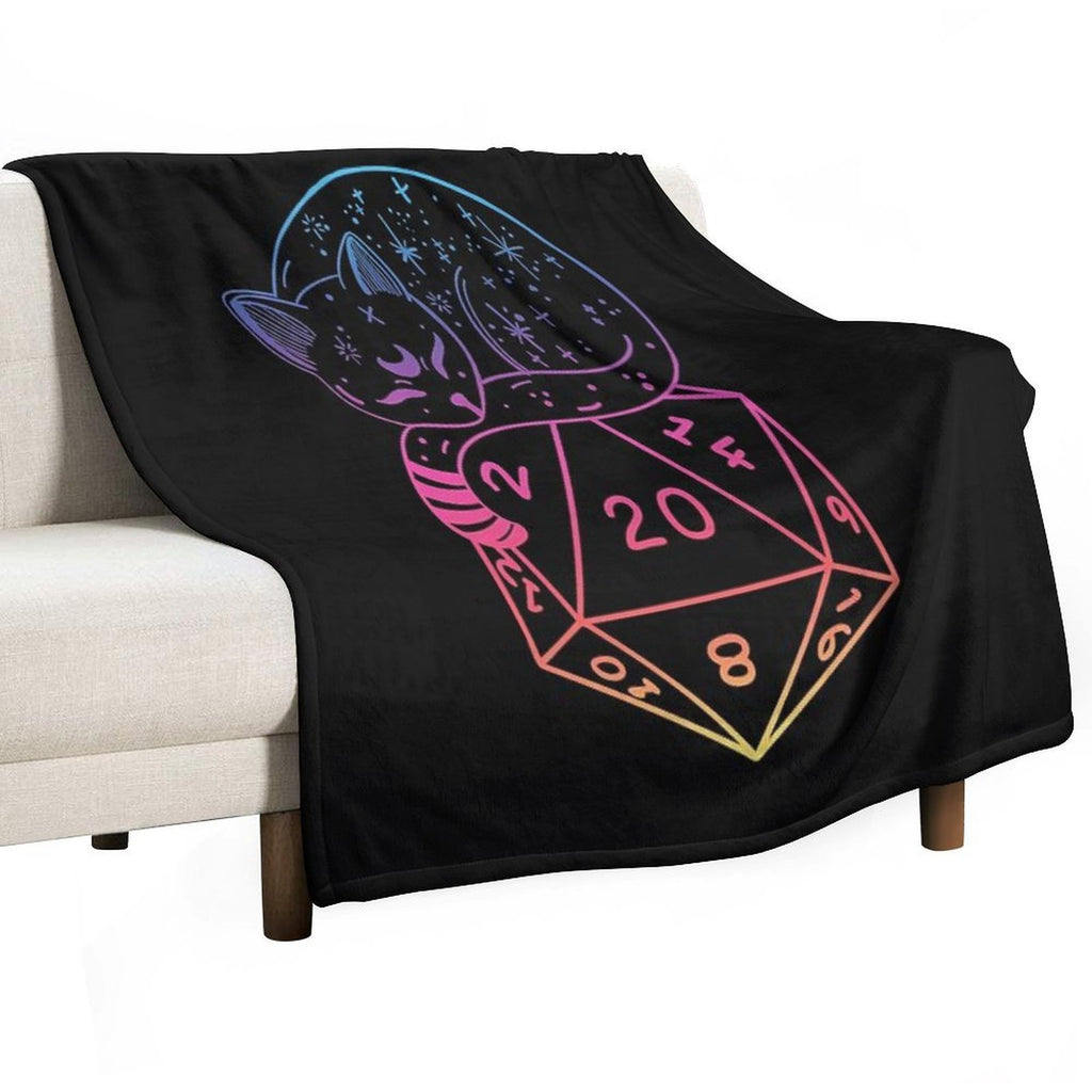 D20 CAT Rainbow Dnd Dice. Velvety-soft Throw Blanket