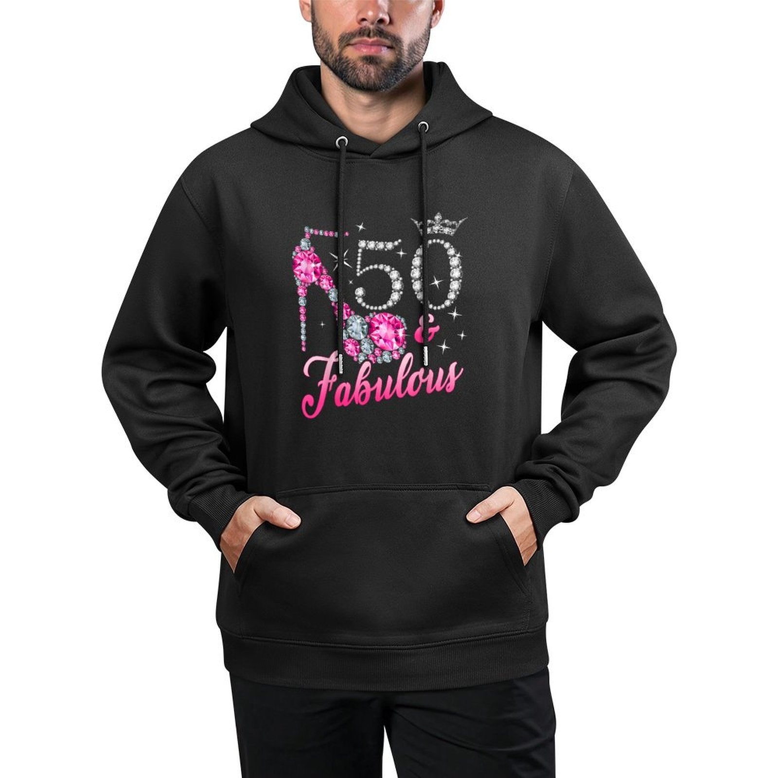 50 Fabulous 50th Birthday Women Girl Queen Crown High Heel Medium-Weight Fabric Hoodie
