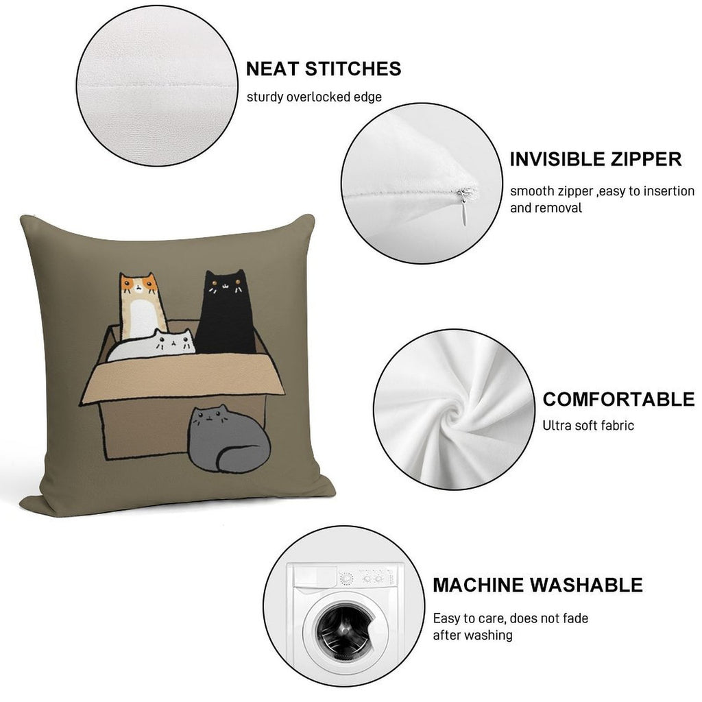 Cats in A Box Soft Short Plush Fabric Throw Pillow