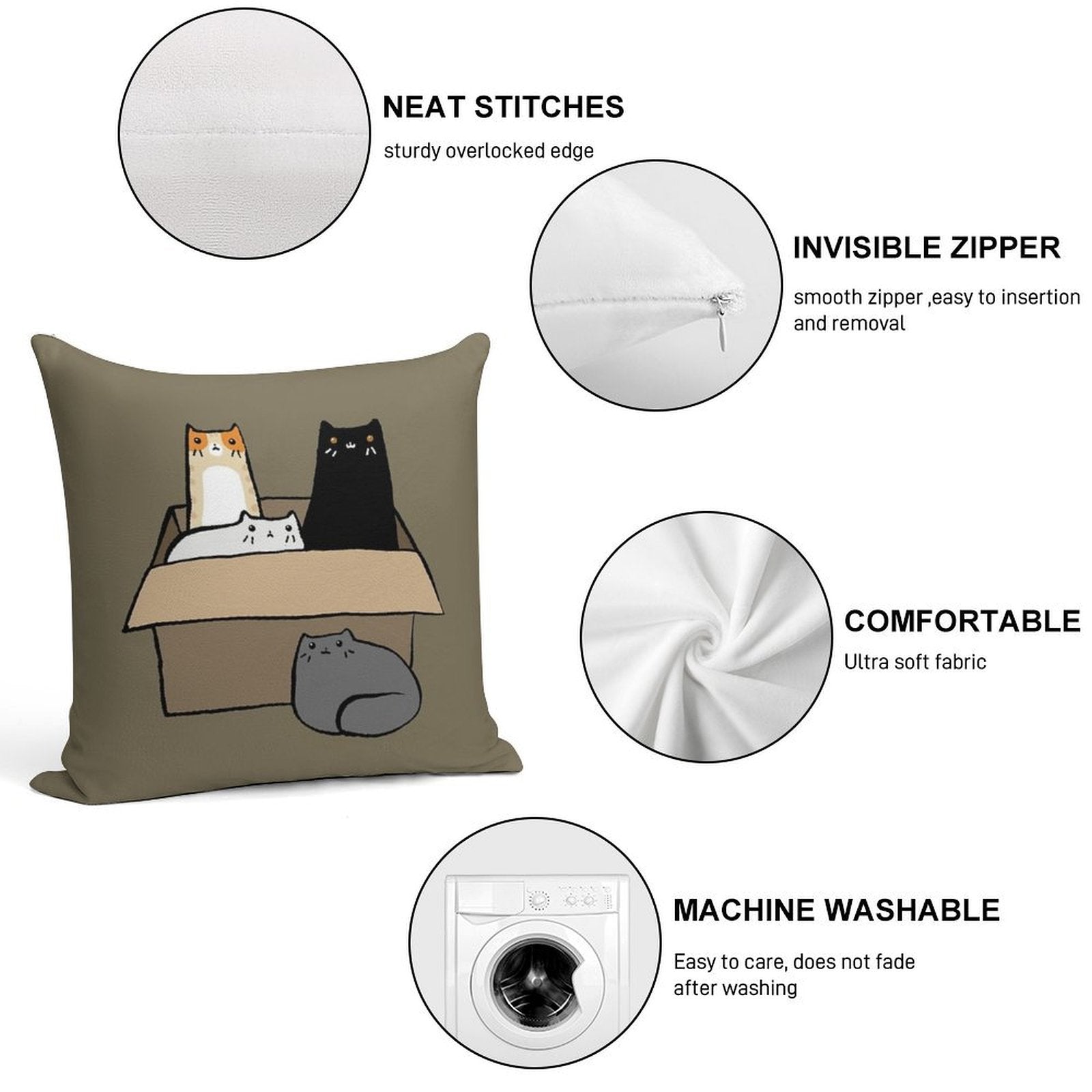 Cats in A Box Soft Short Plush Fabric Throw Pillow