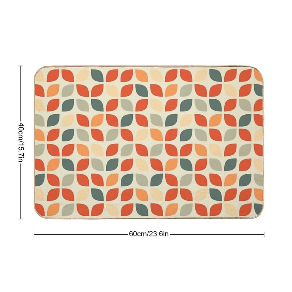 Mid Century Modern Tulip Pattern Red Blue  Pet-Safe Bath Mat
