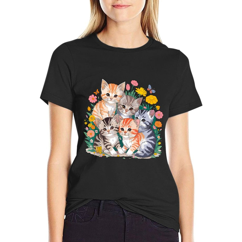 Kittens Floral Cat Men Women Girls Kids  Trendy Pattern T-Shirt